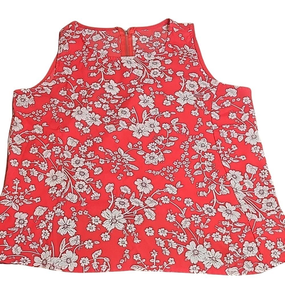 Red Floral Sleeveless Top, Red/White, Women's Size Medium